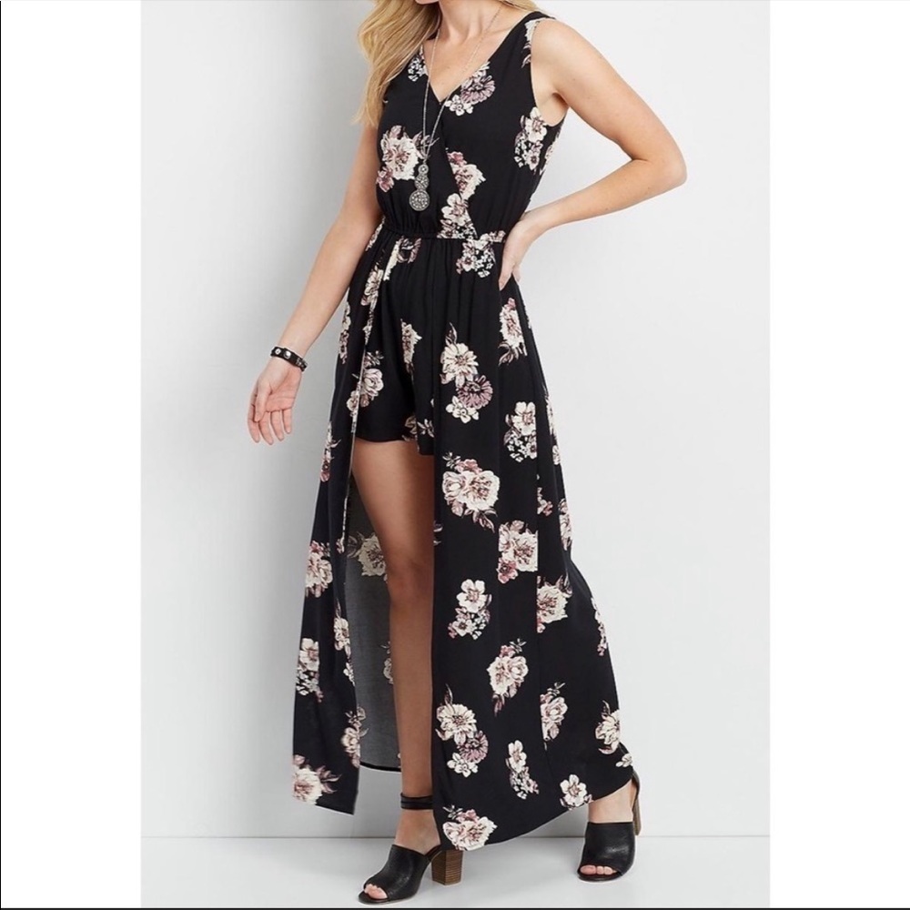Maurices Black Floral Jumpsuit